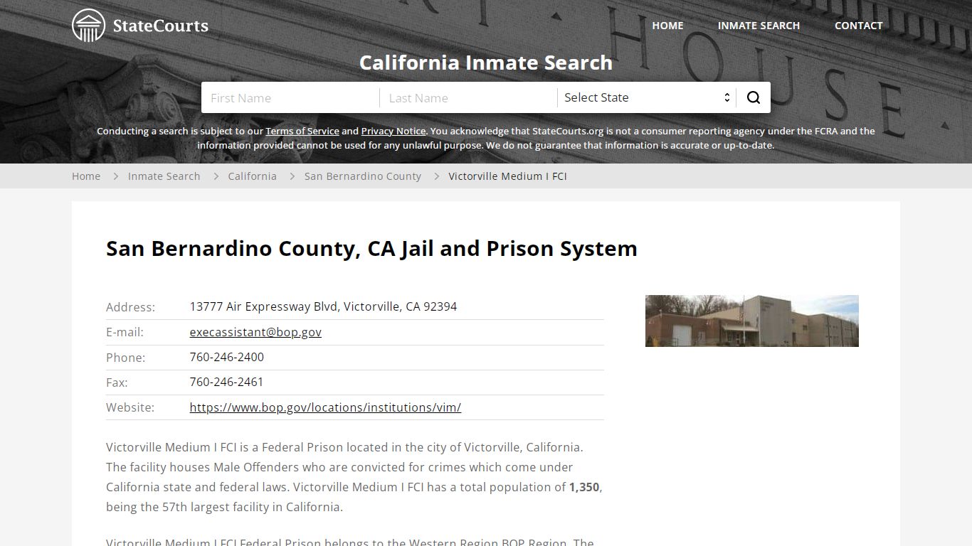 Victorville Medium I FCI Inmate Records Search, California ...