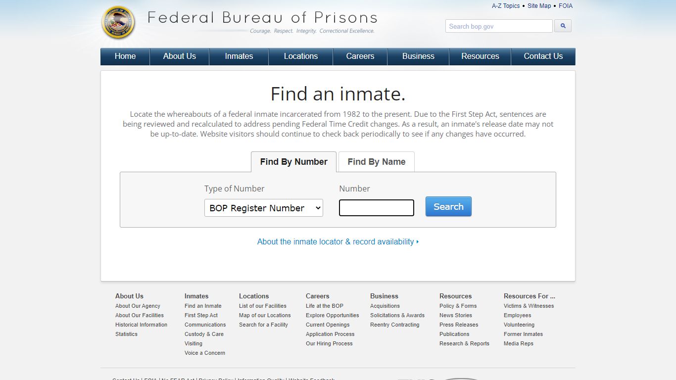 Inmate Locator - BOP: Federal Bureau of Prisons Web Site